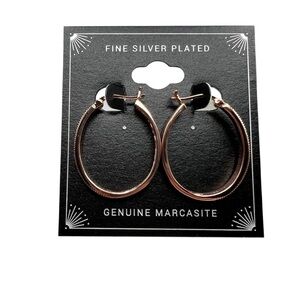 NWT Rose Gold Fine Silver Plated Genuine Marcasite Oval Hoop Earrings